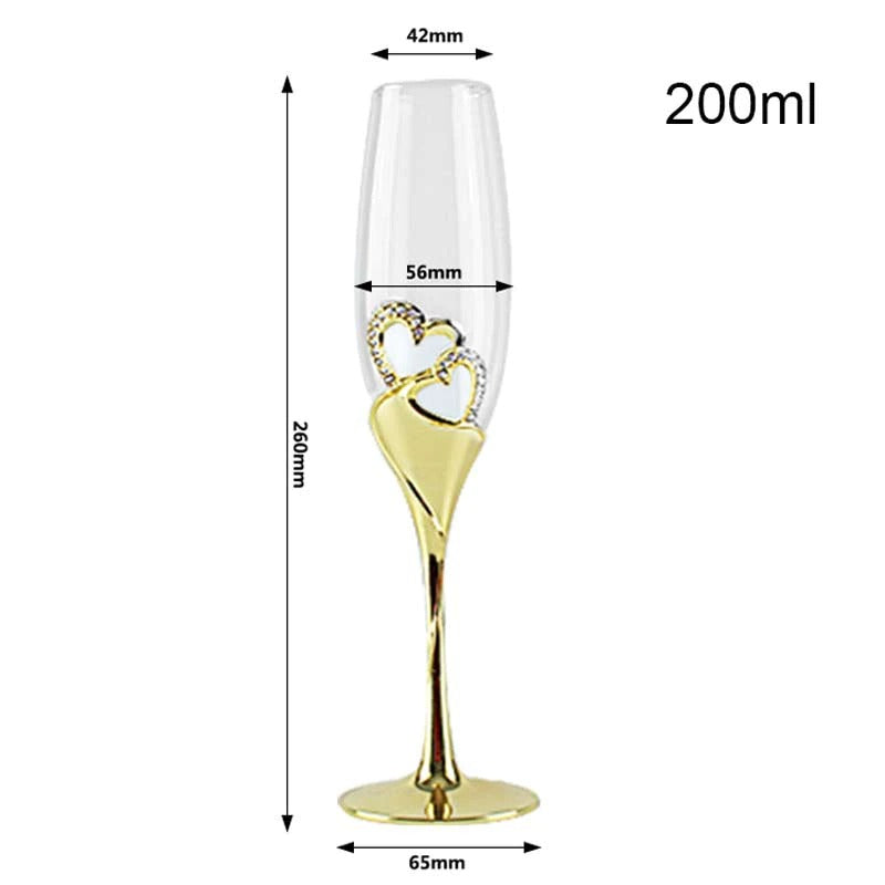 2Pcs/Set Wedding Crystal Champagne Glasses Gold Metal Stand Flutes Wine Glasses Goblet Party Lovers Valentine's Day Gifts 200ml