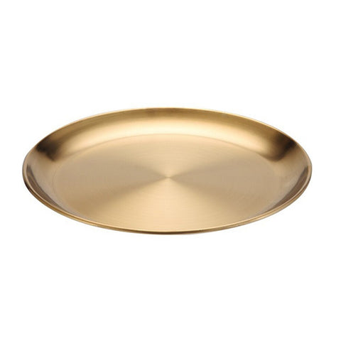 Stainless Steel Serving Dishes Serving Platter Cake Dessert Tray Barbecue Plates Golden Round Dining Plate Western Steak Plate