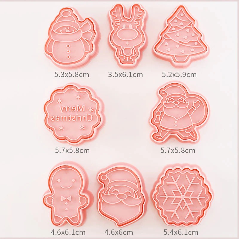 8 Pcs/Set DIY Christmas  Cartoon Biscuit Mould Cookie Cutter 3D Biscuits Mold ABS Plastic Baking Mould Cookie Decorating Tools