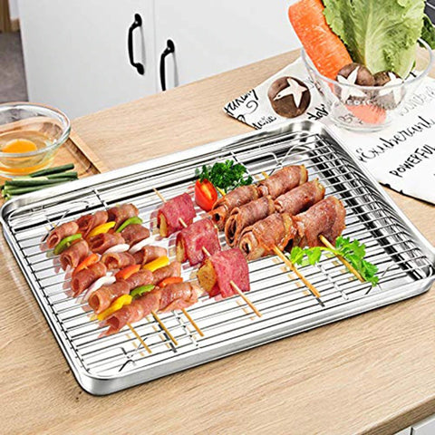 Baking Tray with Removable Cooling Rack Set Stainless Steel Baking Pan Sheet Non Toxic , Used for Oven, BBQ Tray Dishwasher Safe