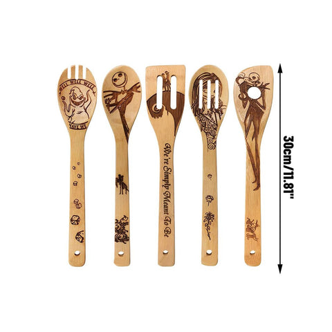 5Pcs Halloween Bamboo Slotted Spoon Set