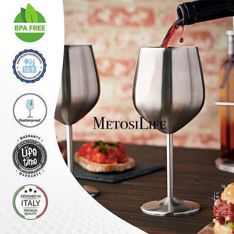 Stemmed Stainless Steel Wine Glasses 18 OZ Unbreakable Goblets Elegant Drinkware for Champagne and Cocktails