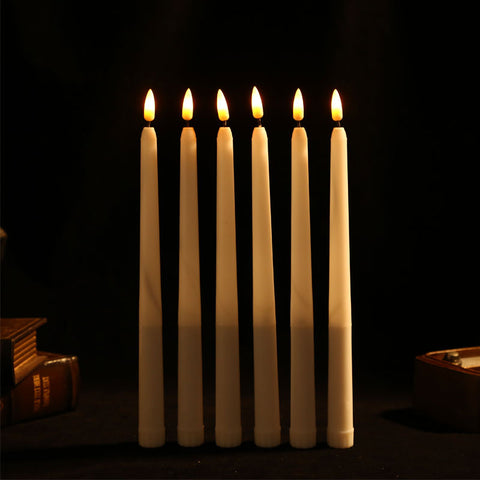6/12/24 Pieces Plastic Flickering Flameless LED Taper Candles with Bullet flame,28 cm Yellow Amber Battery Christmas Candles