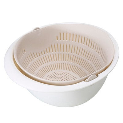 Kitchen Silicone Double Drain Basket Bowl