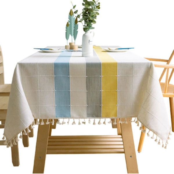 Waterproof Oilproof Thick Rectangular Linen Tassel  Tablecloth