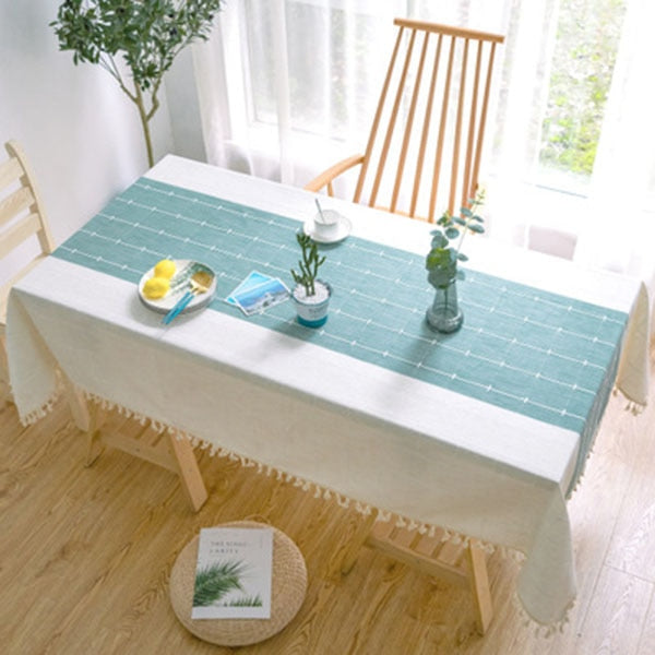 Waterproof Oilproof Thick Rectangular Linen Tassel  Tablecloth