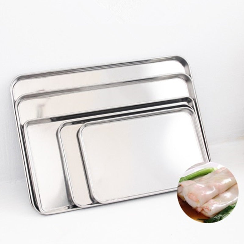 Stainless Steel Steamed Sausage Dish Rectangle Fruit Plate Restaurant Hotel Bread Loaf Pans Cake Baking Pastry Tray