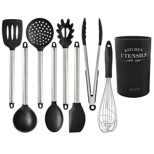 Heat Resistant Silicone Utensil Set with Stainless Steel HandleClorah