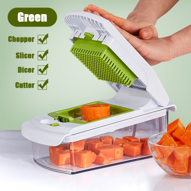  Vegetable Chopper, Onion Chopper 16 in 1 multifunctional Food  Chopper with 8 Blades Slicer Dicer Cutter & Dicing Machine, Adjustable  Vegetable Cutter with Container Gray