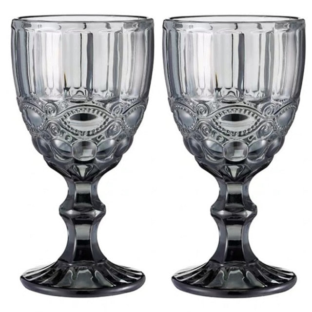 Relief Wine Glass Goblet Cup 2 pcs / lot Color Retro Juice for Drinking Cup Spirits Wedding Party Wine Glasses 300ml 240ml
