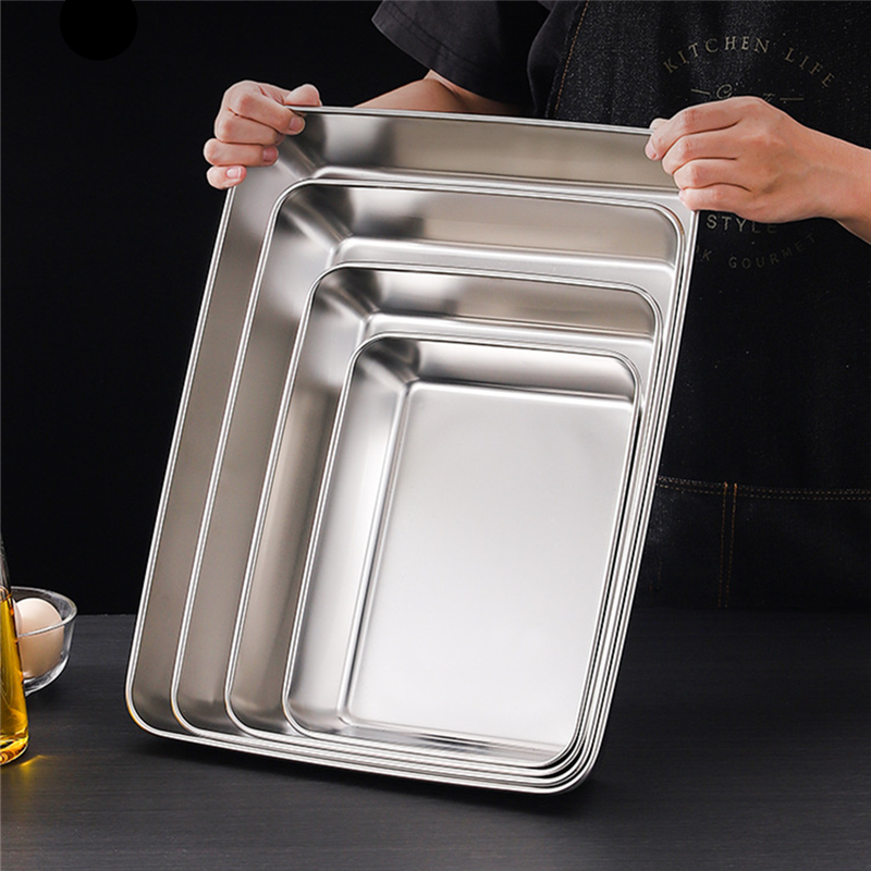 Stainless Steel Rectangular Food Trays Barbecue Fruit Bread Storage Plate Kitchen Steamed Deep Pans Dish Bakeware Baking Tools