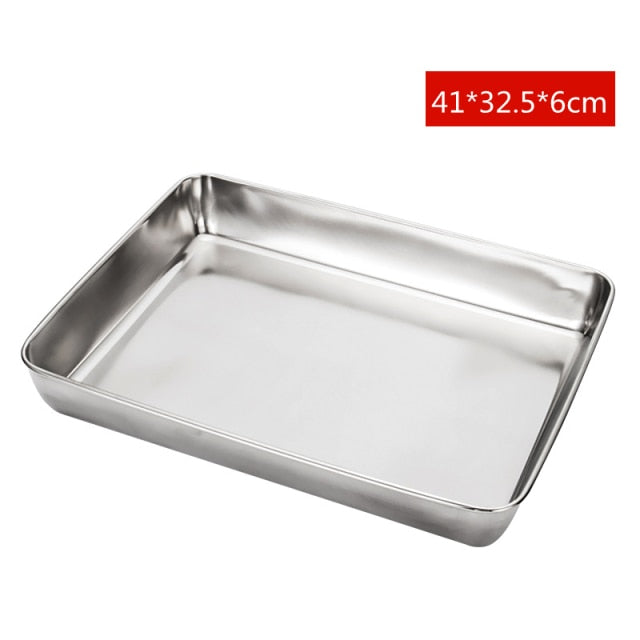 Stainless Steel Rectangular Food Trays Barbecue Fruit Bread Storage Plate Kitchen Steamed Deep Pans Dish Bakeware Baking Tools