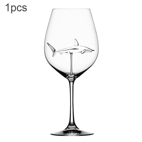 8pc Creativity  Red Wine Glasses with Shark Inside Goblet Glass Lead-Free Clear Glass for Home Bar Party Cocktail Bar Decorating
