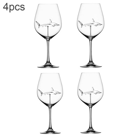 8pc Creativity  Red Wine Glasses with Shark Inside Goblet Glass Lead-Free Clear Glass for Home Bar Party Cocktail Bar Decorating