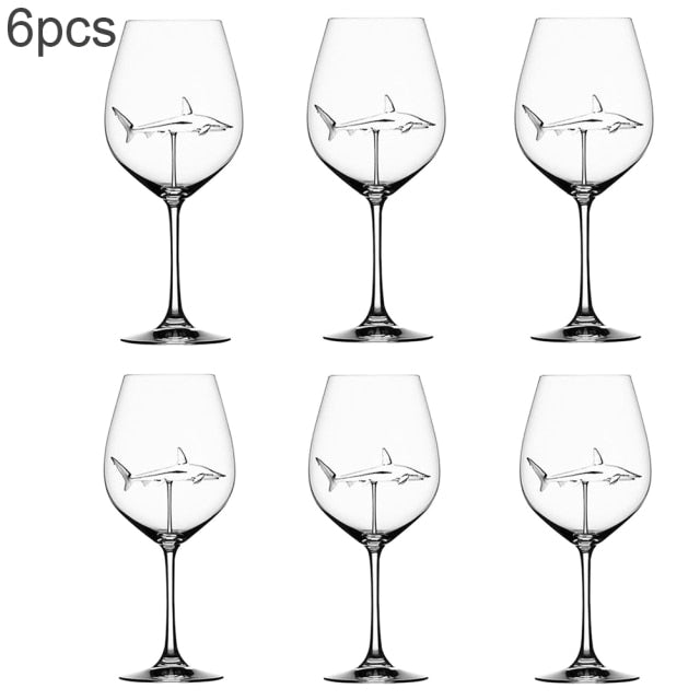 8pc Creativity  Red Wine Glasses with Shark Inside Goblet Glass Lead-Free Clear Glass for Home Bar Party Cocktail Bar Decorating