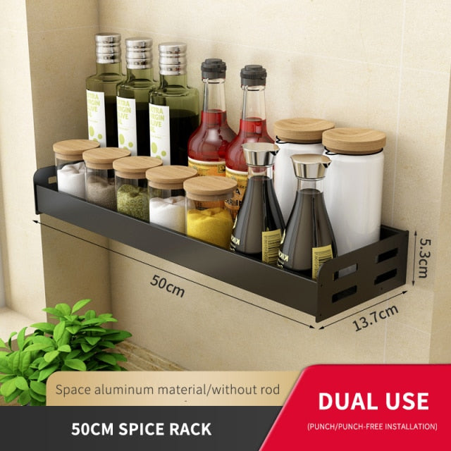 Wall-mounted Kitchen Storage Shelf Spice Racks Space Aluminum