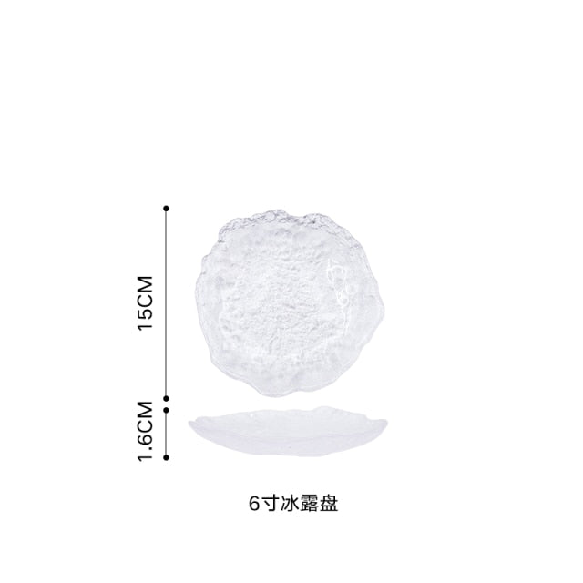 Nordic Glass Plates Frozen Dew Japanese Sushi Platter Dessert Snack Plate Trinket Dish Teacup Mat Pad