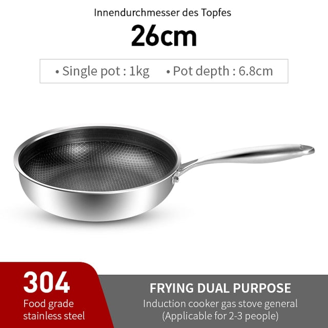 None Stick 304 Stainless Steel Fry Pan Set