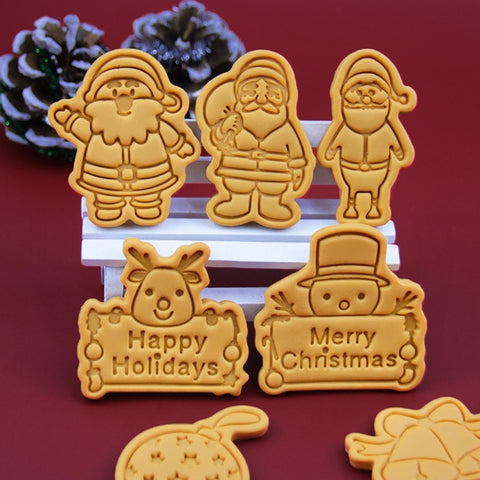 Christmas Santa Claus Shape 3D Pressable Stamped Embossed Biscuit Cookie Cutters Mold Kitchen Bakeware Tool