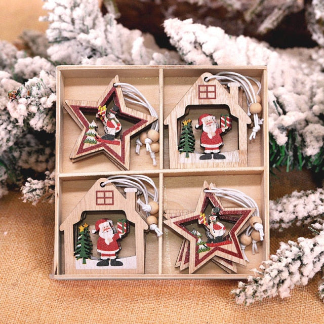 Snowflakes Wooden Pendants Xmas Decorations