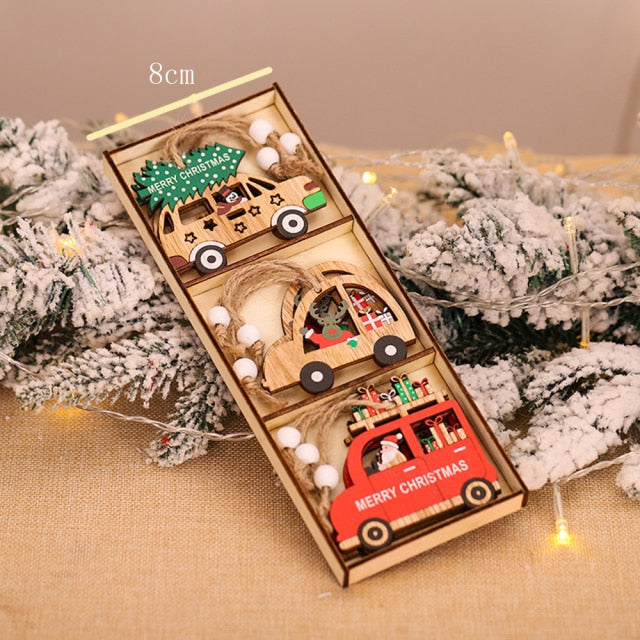 Wooden Christmas Painted Pendant Home Decoration 2021 Christmas Tree Wooden Ornaments Pendant Toys New Year's Eve Decoration