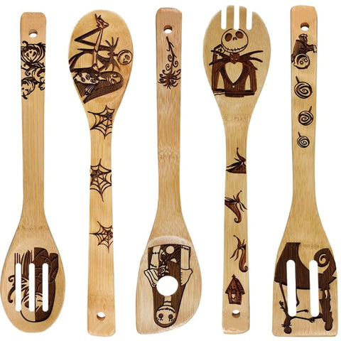 5Pcs Halloween Bamboo Slotted Spoon Set