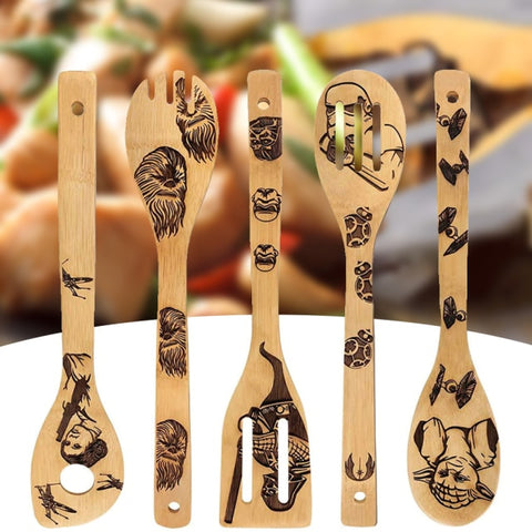 5Pcs Halloween Bamboo Slotted Spoon Set