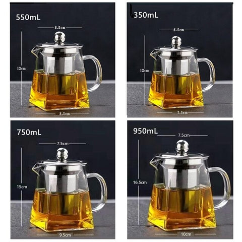 Glass Teapot Heat Resistant With Tea Infuser Filter