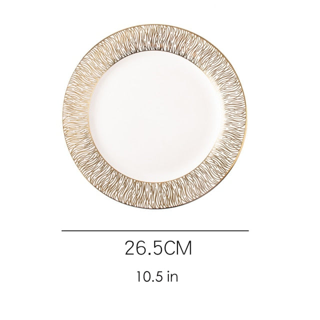 Gold Rim Ceramic Plate European Luxury Platter Nordic Dinner Set Fruit Salad Dinnerware Dessert Steak Tray Home Decor Cute Plate