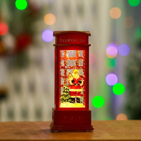 Christmas Decorations Santa Claus Glowing Phone Booth Small Oil Lamp Wind Lantern Gift Bar Desktop Decoration Party Supplies