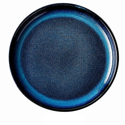 KINGLANG Japanese Kiln Glaze Deep Blue Dinner Plates 8inch 10inch Dishes Steak Platter