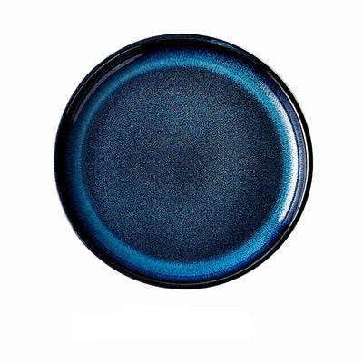 KINGLANG Japanese Kiln Glaze Deep Blue Dinner Plates 8inch 10inch Dishes Steak Platter